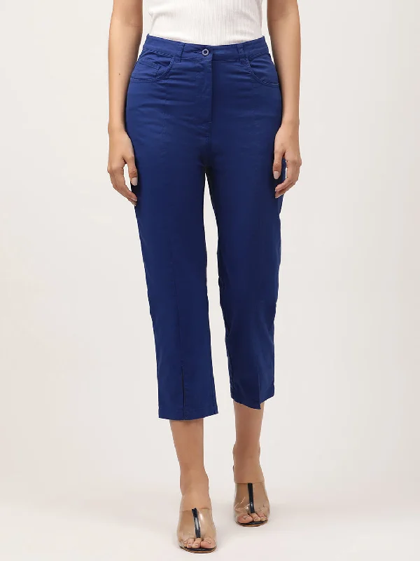 Only a Few Left – Order Now!Elle Women Blue Solid Body Fit Flat-Front Trouser