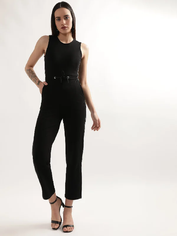 Only a Few Left – Order Now!Elle Women Black Solid Round Neck Sleeveless Basic Jumpsuit