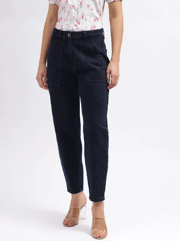 Price Drop Alert!Elle Women Blue Solid Tapered Fit Mid-Rise Jeans