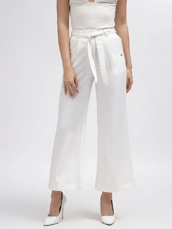 Incredible Savings Inside!Elle Women Off White Solid Flared Trouser