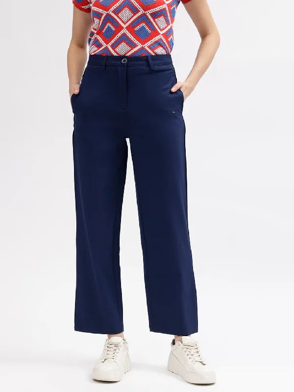 Instant Savings Await!Elle Women Navy Blue Solid Straight Fit Mid-Rise Trouser