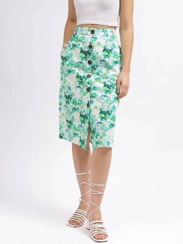 Upgrade for Less!Elle Women Green Printed Regular Fit Mid-Rise Skirt