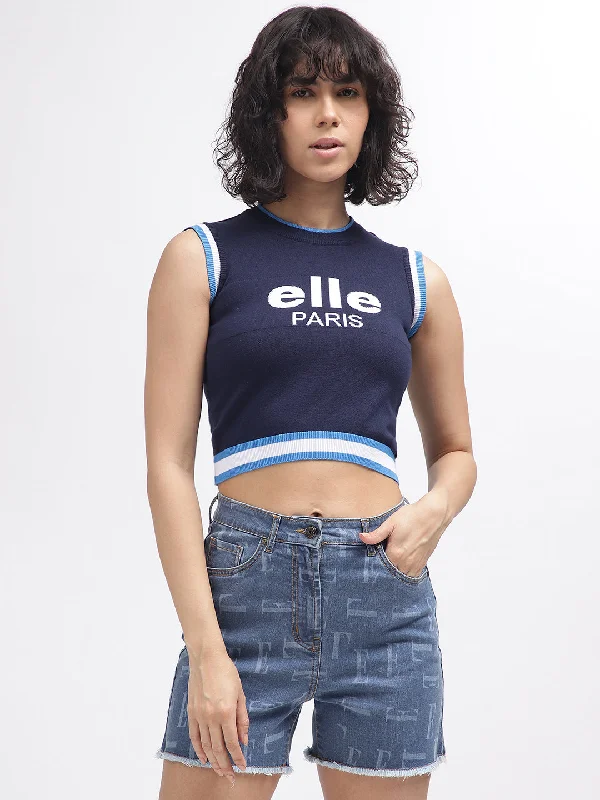 Best Price of the Season!Elle Women Blue Printed Round Neck Sleeveless Top