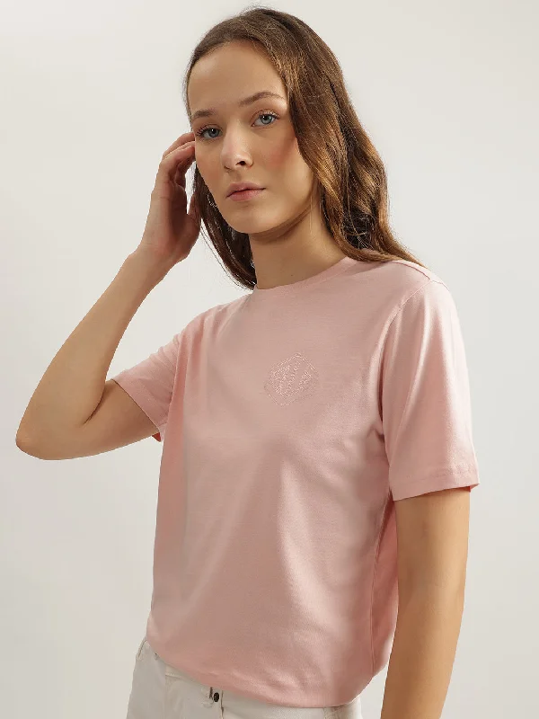 Your Exclusive Offer Awaits!Elle Women Pink Solid Round Neck Short Sleeves T-Shirt