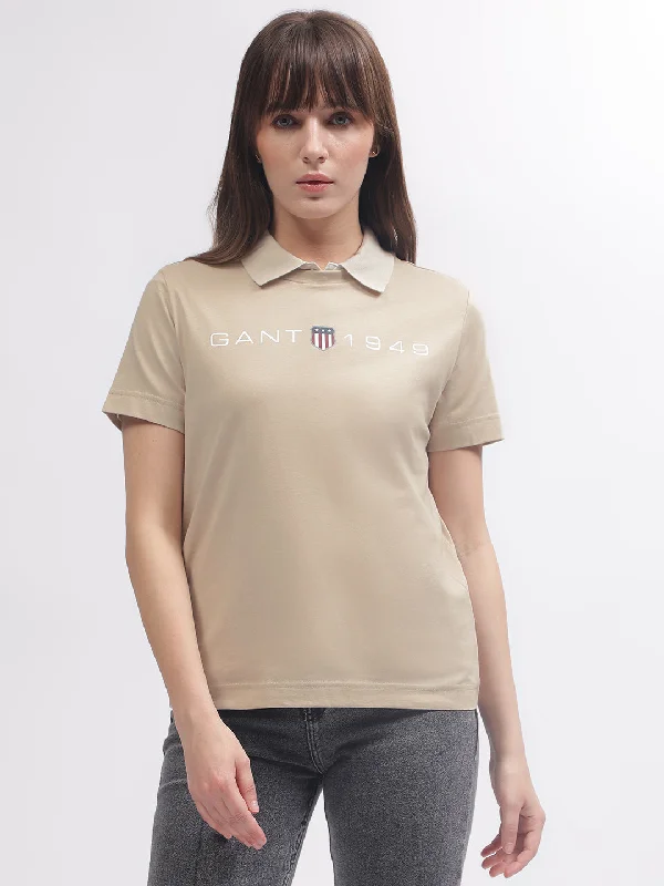 One Day Only – Huge Savings!Gant Women Brown Solid Round Neck Short Sleeves T-shirt