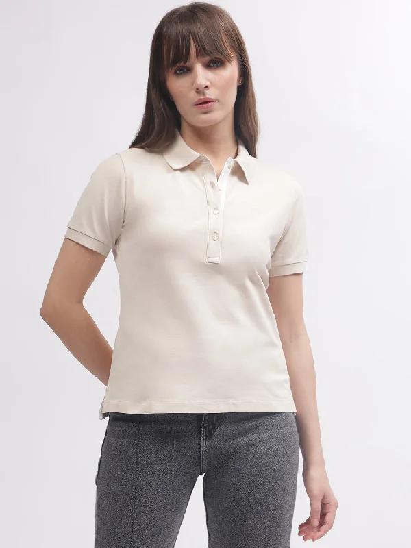 Your Exclusive Offer Awaits!Gant Women Beige Solid Polo Short Sleeves T-shirt