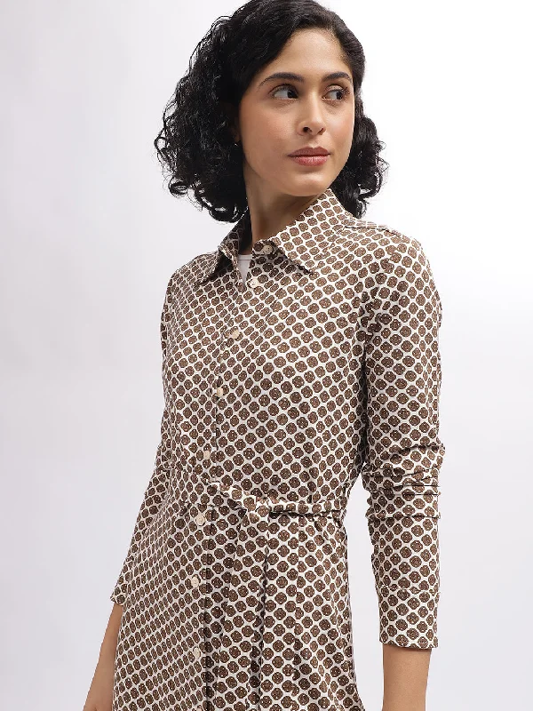 Limited Deals, Unlimited Savings!Gant Women Brown Printed Shirt Collar Full Sleeves Dress