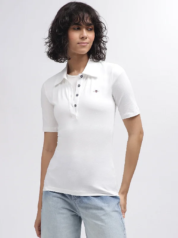 Shop the Hottest Deals!Gant Women White Solid Polo Collar Short Sleeves T-Shirt