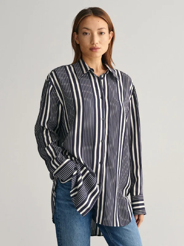 Get the Best for Less!Gant Women Blue Striped Spread Collar Full Sleeves Shirt