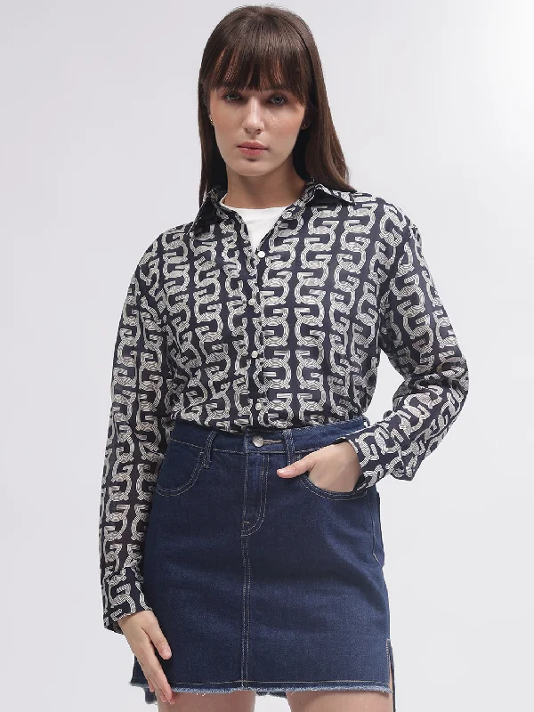 Limited-Time Price Drop!Gant Women Blue Printed Spread Collar Full Sleeves Shirt