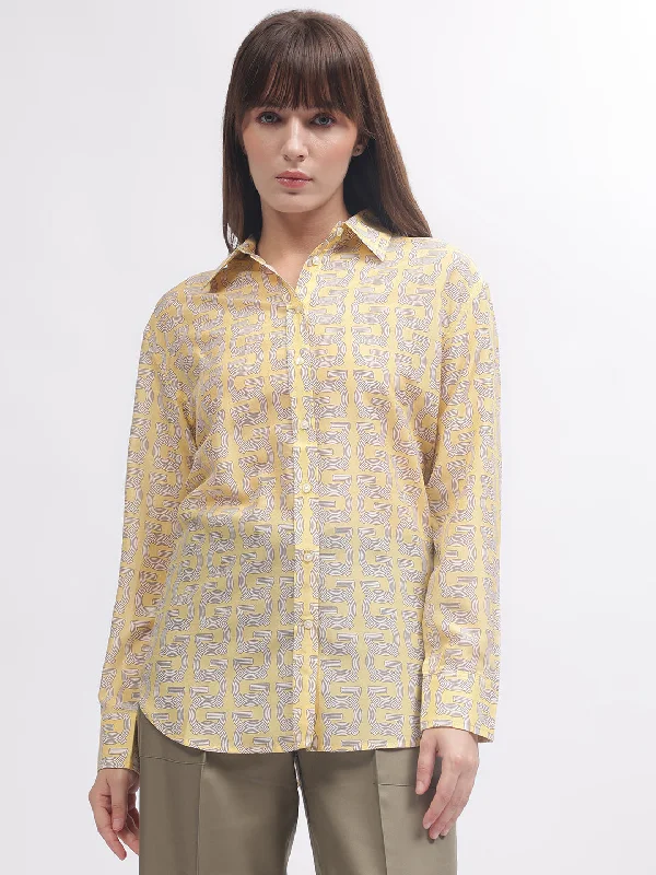 Stock Up and Save!Gant Women Yellow Printed Spread Collar Full Sleeves Shirt