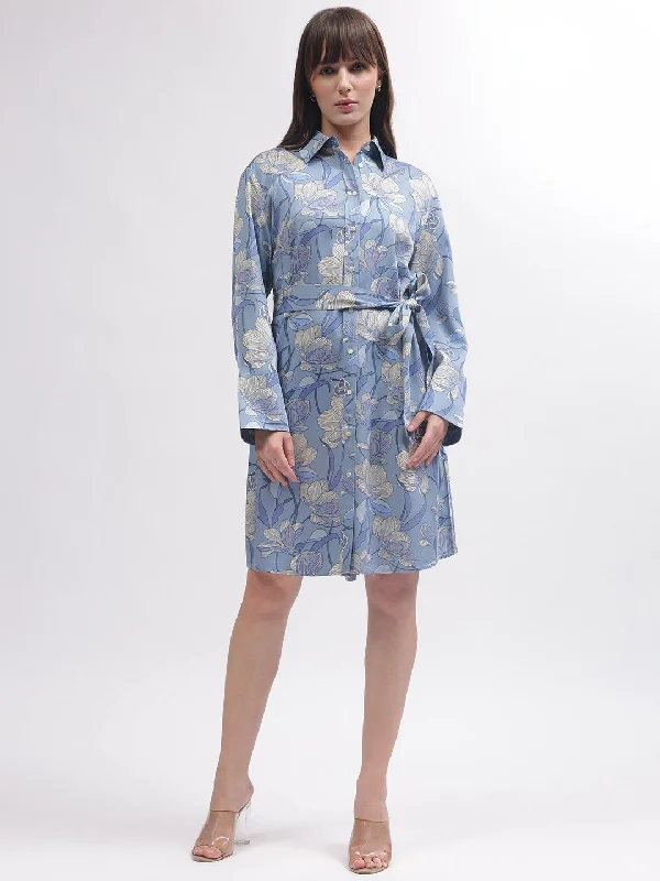 Lowest Prices Guaranteed!Gant Women Blue Printed Shirt Collar Full Sleeves Dress