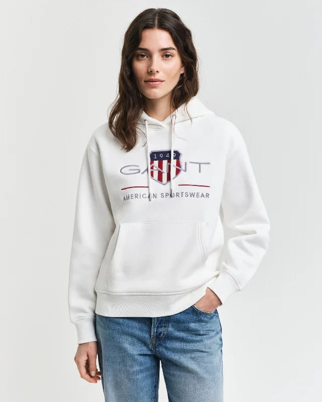 Massive Price Cuts!Gant Women White Solid Hooded Full Sleeves Pullover Style Sweatshirt