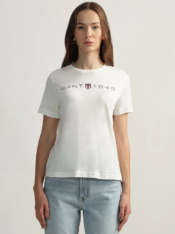 Your Dream Deal is Here!Gant Women White Solid Round Neck Short Sleeves T-Shirt