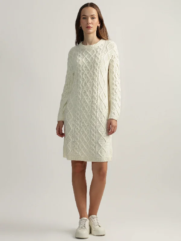 Flash Deals – Act Quickly!Gant Women Cream Solid Round Neck Full Sleeves Jumper Dress