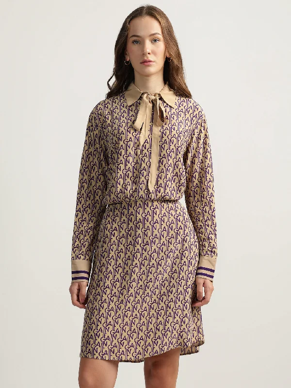 Your Exclusive Offer Awaits!Gant Women Beige Printed Spread Collar Full Sleeves Dress