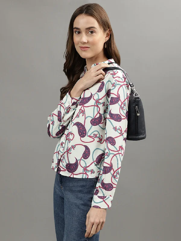 Special Discounts Inside!Iconic Women Multicolor Printed Spread Collar Full Sleeves Shirt