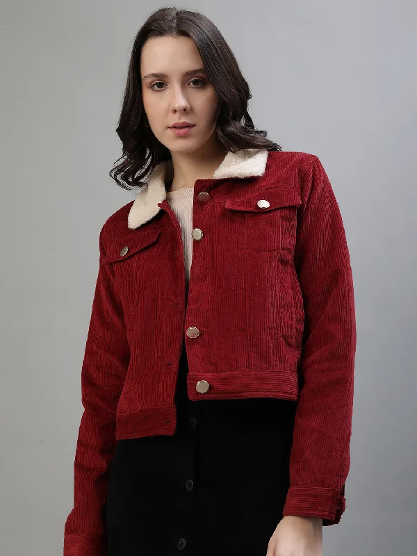 Save More with Every Purchase!Iconic Women Red Solid Spread Collar Full Sleeves Jacket