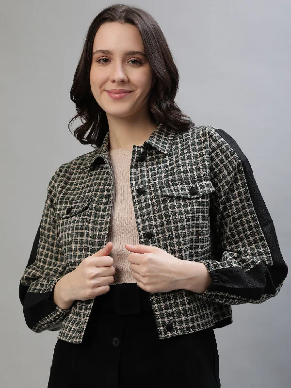 Find the Best Deals Here!Iconic Women Multicolor Checked Spread Collar Full Sleeves Jacket