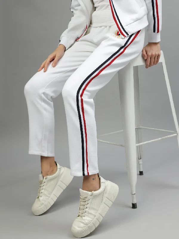 Sale Alert – Get Ready to Shop!Iconic Women White Solid Regular Fit Mid-Rise Trackpant