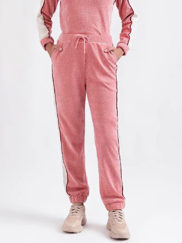 Limited Stock Available!Iconic Women Pink Colour blocked Regular Fit Sweatpant