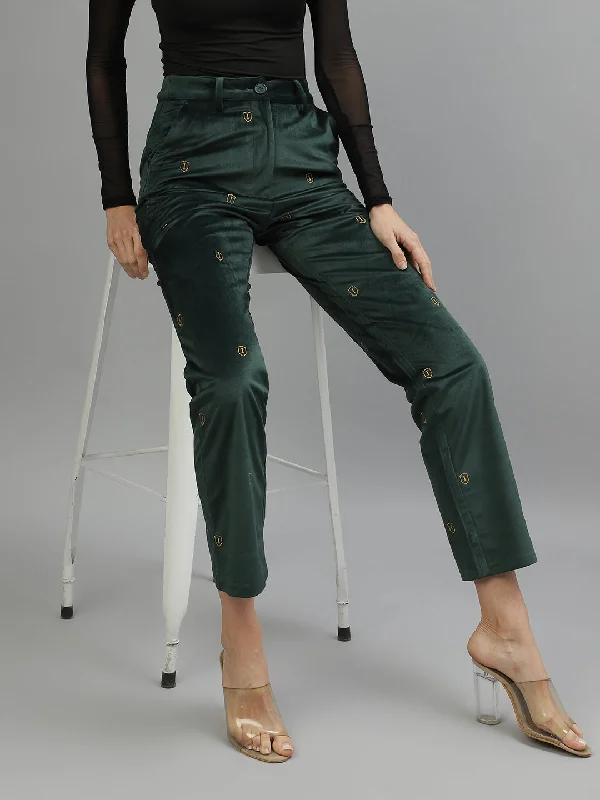 Price Drops You’ll Love!Iconic Women Green Solid Regular Fit Mid-Rise Trouser