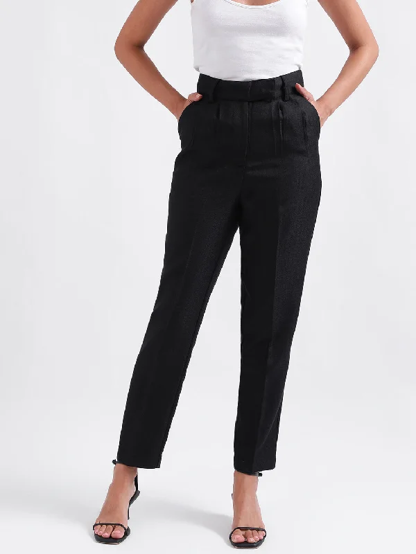 Your Favorite Items on Sale Now!Iconic Women Black Solid Regular Fit Trouser