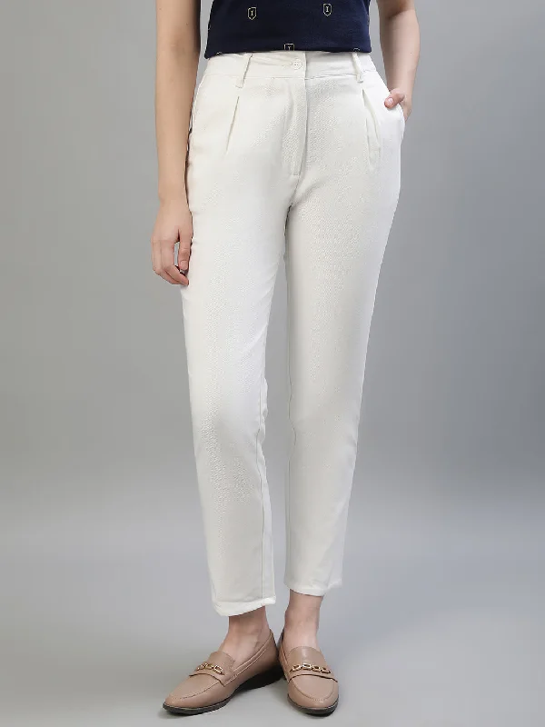 Time to Snag a Bargain!Iconic Women White Solid Regular Fit Mid-Rise Trouser