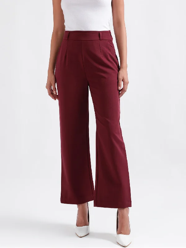 Buy More, Save More!Iconic Women Maroon Solid Regular Fit Trouser