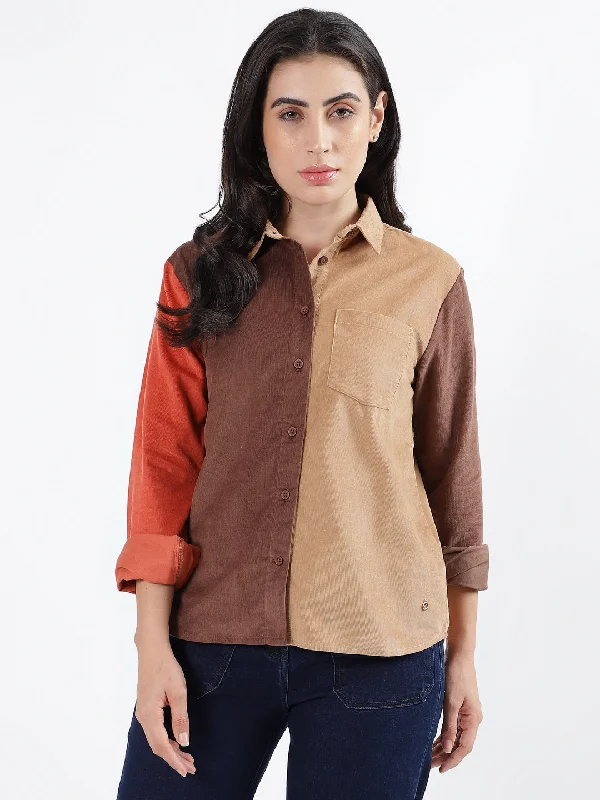 Get the Best for Less!Iconic Women Multicolor Colorblocked Spread Collar Full Sleeves Shirt