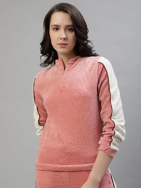 Limited Deals, Unlimited Savings!Iconic Women Pink Colorblocked Mock Neck Full Sleeves Sweatshirt