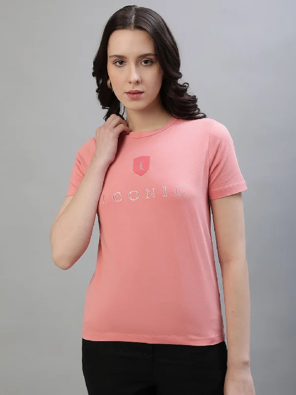 Unmissable Offers Await!Iconic Women Pink Solid Round Neck Short Sleeves T-Shirt