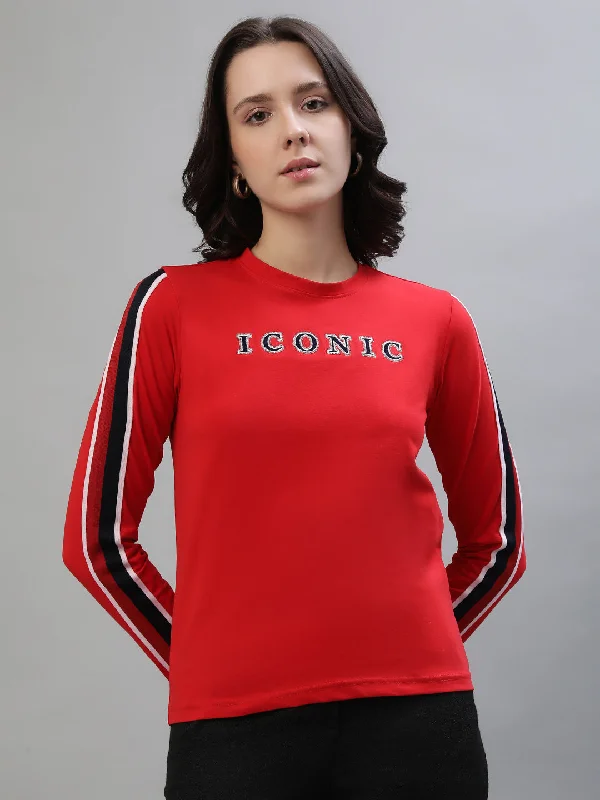 Act Fast – Limited Time Savings!Iconic Women Red Solid Round Neck Full Sleeves T-Shirt