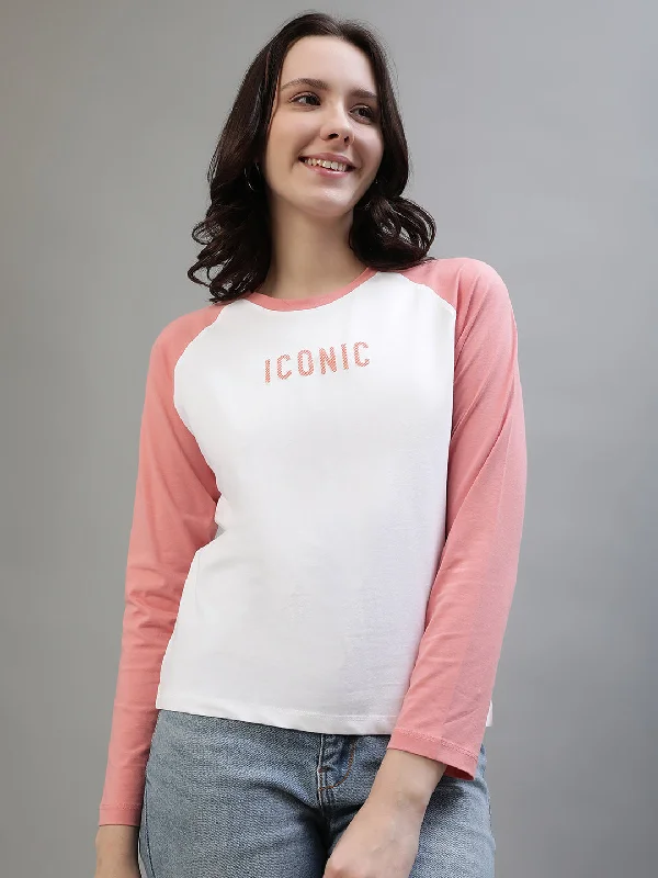 Score Huge Discounts Today!Iconic Women White Colorblocked Round Neck Full Sleeves T-Shirt