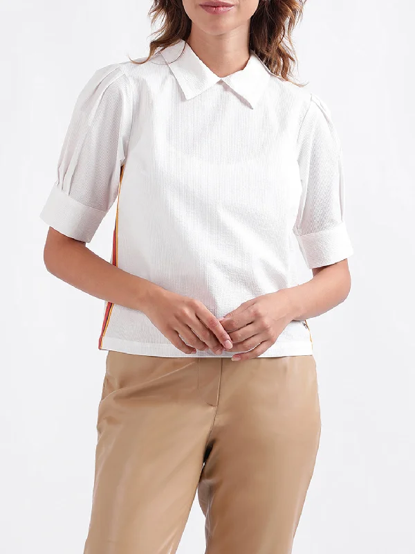 Best Offers of the Month!Iconic Women Solid Short Sleeves Collar Top