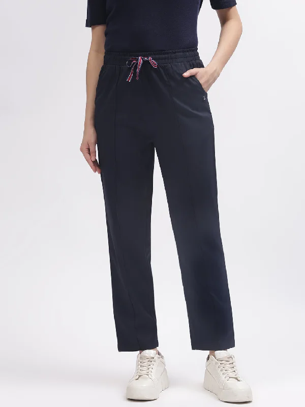 Grab Yours Before It’s Too Late!Iconic Women Navy Blue Solid Regular Fit Trouser