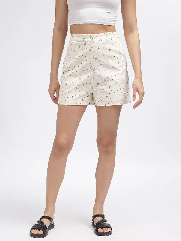 Don’t Wait – Shop Today!Iconic Women Off White Printed Regular Fit Shorts