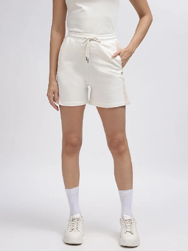 Your Chance to Save is Now!Iconic Women White Colour Blocked Regular Fit Shorts