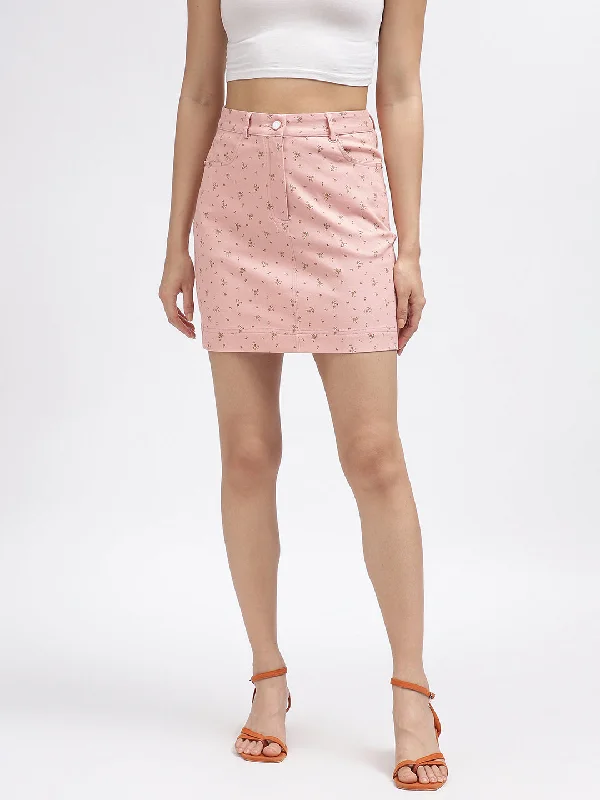 Find Your Perfect Deal Today!Iconic Women Pink Printed Regular Fit Skirt