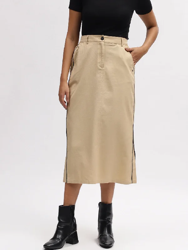 Every Deal is a Steal!Iconic Women Beige Solid Straight Fit Skirt