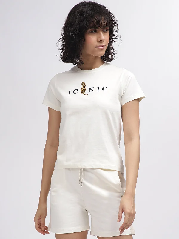 Price Drop Alert!Iconic Women White Solid Round Neck Short Sleeves T-Shirt