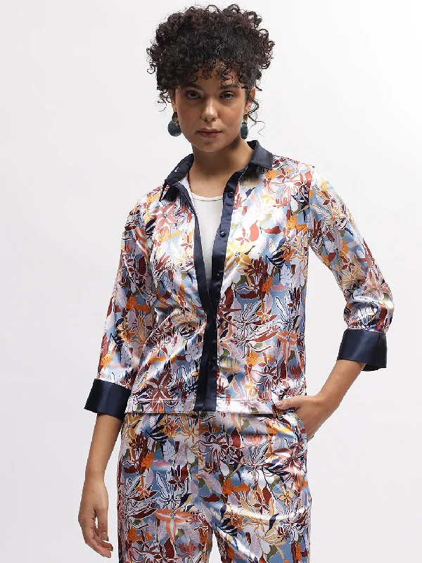 New Discounts Just Dropped!Iconic Women Multi Printed Spread Collar 3/4Th Sleeves Shirt