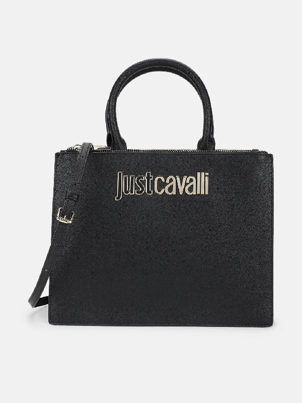 Buy More, Pay Less!Just Cavalli Women Black Solid Textured Tote Bag