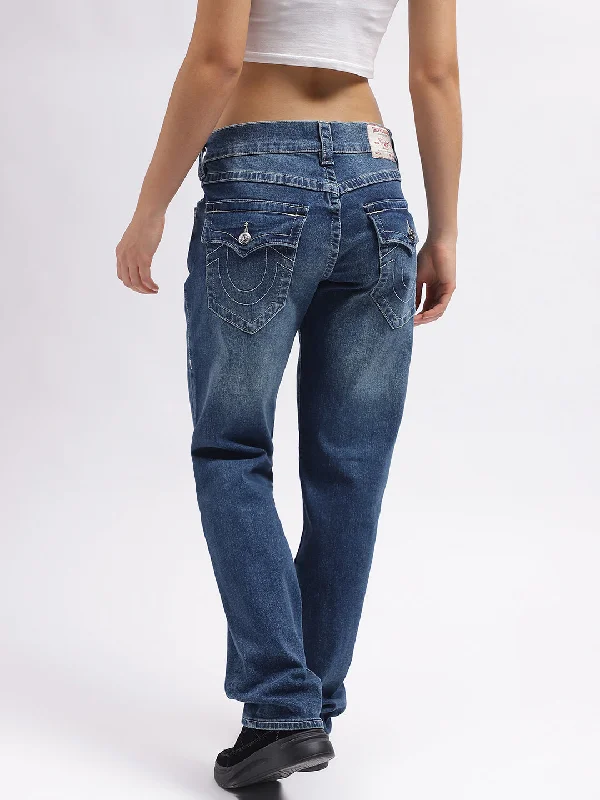 Your Discount is Waiting!True Religion Womens SN Ricky Relax Straight Fit Blue Mid Rise Jeans