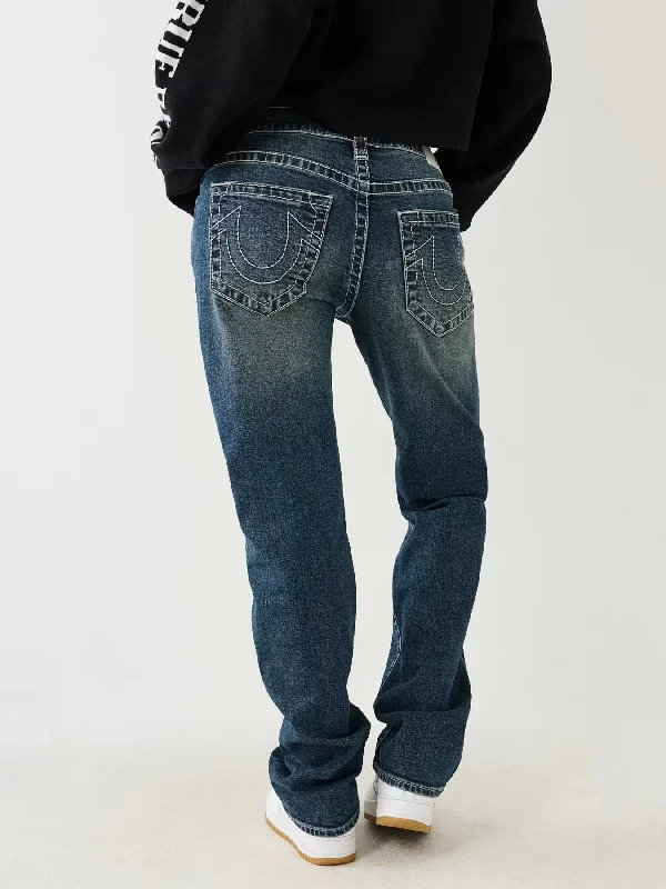 Limited Edition, Limited Price!True Religion Womens SN Ricky Relax Straight Fit Blue Mid Rise Jeans