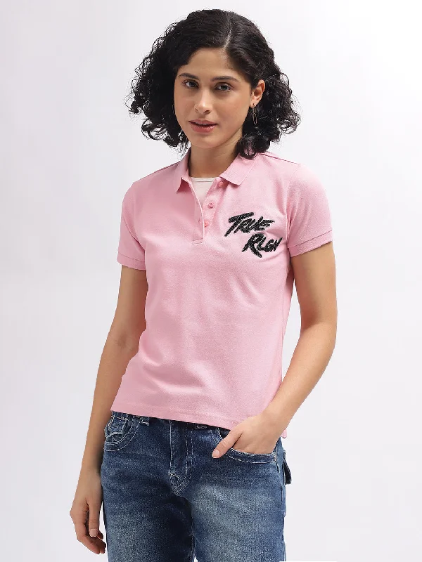 Shop Today, Save Tomorrow!True Religion Women Pink Solid Polo Collar Short Sleeves T-Shirt