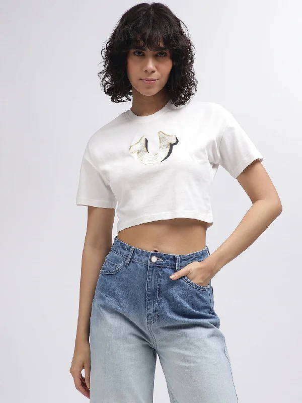 Act Fast – Limited Time Savings!True Religion Women White Solid Round Neck Short Sleeves T-Shirt